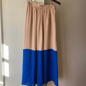 Silk Color Block Cobalt Blue Cream Maxi Skirt